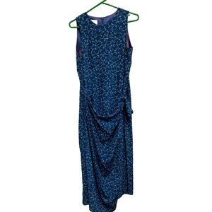 VTG August Hale Womens 100% Silk Wrap Dress Size 10 Blue Floral Sleeveless Midi